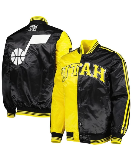 Мужская атласная куртка на молнии Utah Jazz Fast Break из золотисто-черного атласа gold, black