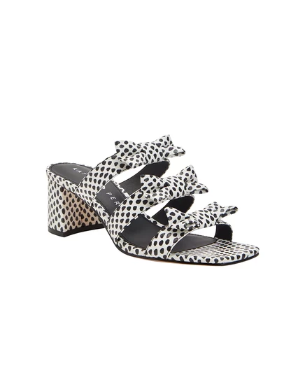  Женские босоножки с бантом на блочном каблуке black white multi