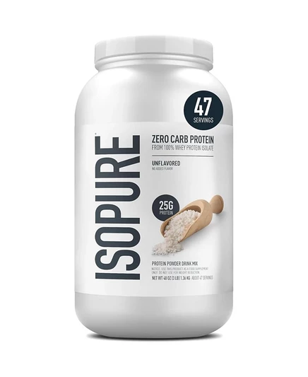 Isopure, изолят сывороточного протеина с нулевым содержанием углеводов, 25 г протеинового порошка, без вкуса, 3 фунта, 47 порций, без цвета