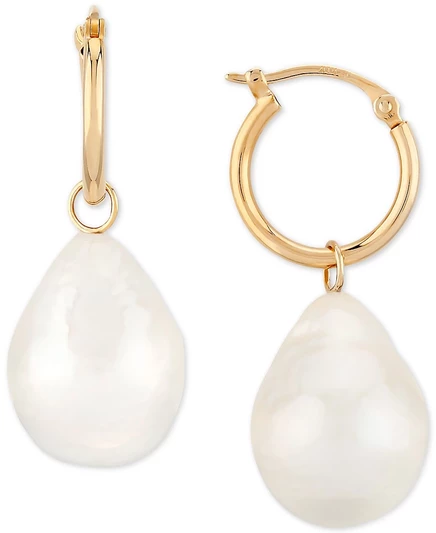 Серьги-кольца Macy's с жемчугом, золото 14 карат, золотые