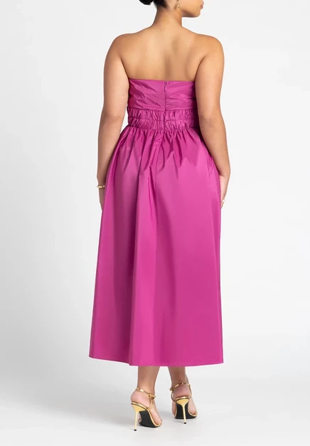 Платье миди с плиссированным вырезом и оборками ELOQUII Plus Size vivid viola
