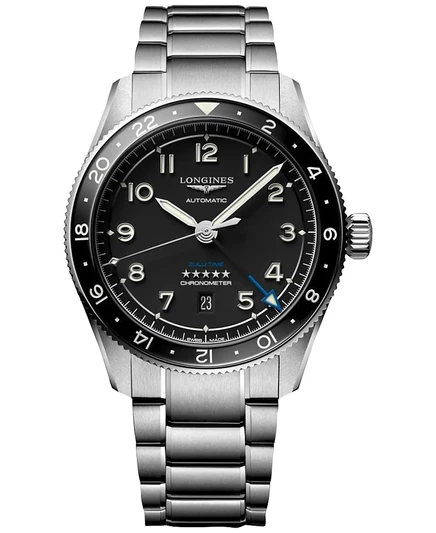 Мужские часы Longines Spirit Zulu Time автомат 42 мм, черные