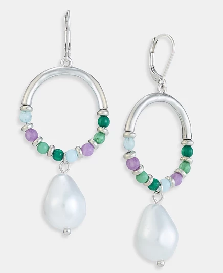 Серьги-капли Style & Co с имитацией жемчуга и очаровательным камнем, украшенные бисером, Эксклюзивный зеленый цвет Macy's