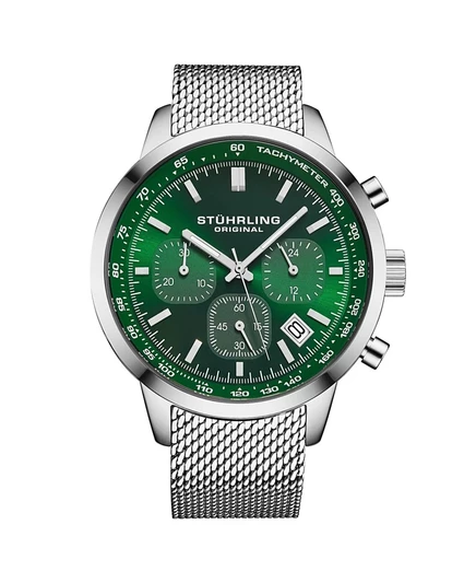 Мужские кварцевые часы с хронографом Stuhrling Chronoport 4082, сетчатый браслет из нержавеющей стали диаметром 44 мм