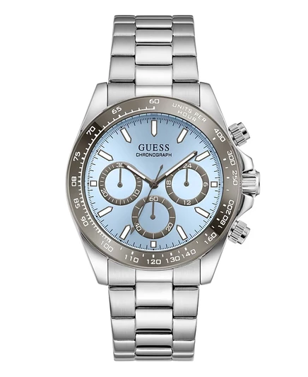 Мужские часы GUESS с серебристым хронографом, 42 мм, серебро