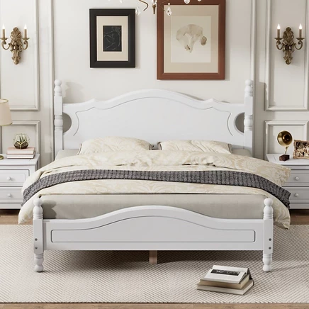Каркас кровати на деревянной платформе Streamdale Furniture в стиле ретро - Queen white