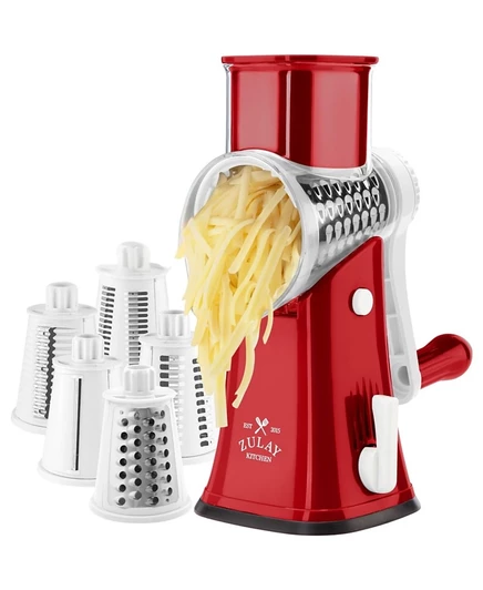 Rotary Cheese Grater with 5 Interchangeable Stainless Steel Blades red