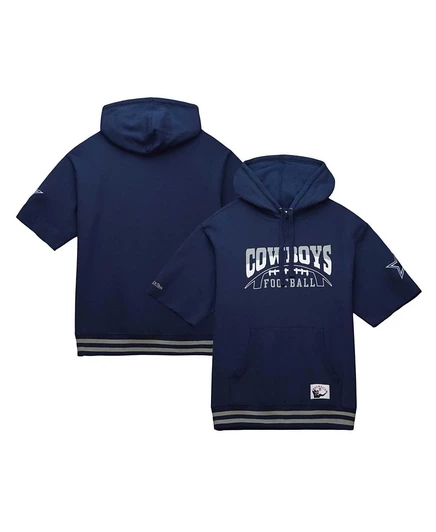Мужское худи Mitchell & Ness с коротким рукавом, синее