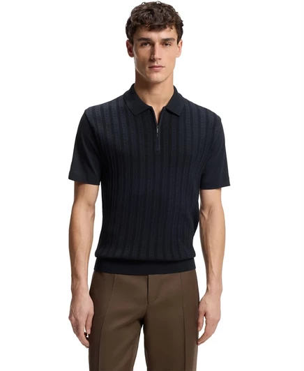 Мужская поло Hugo Boss Zip-Neck хлопок и шелк, синяя