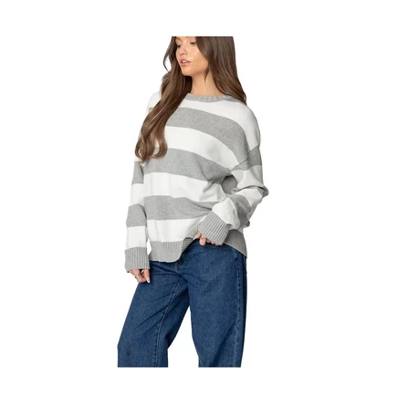 Модный женский свитер в полоску Richie Oversize от Edikted gray-melange
