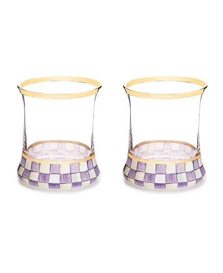 Стаканы Mackenzie-Childs Violet Check, набор 2 шт., фиолетовые