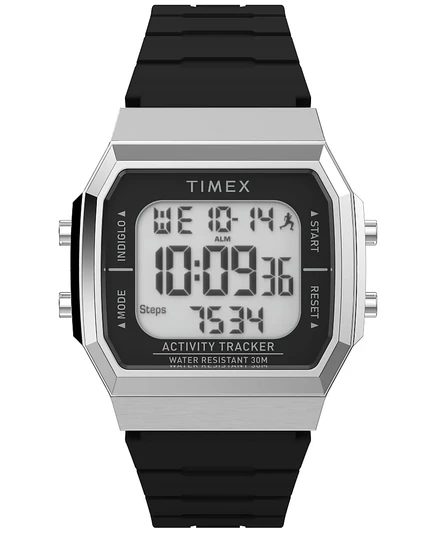 Timex Унисекс Трекер активности Цифровой Черный Силиконовый ремешок 40 мм Восьмиугольные часы черного цвета