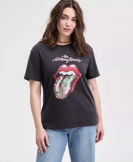 А теперь эта женская футболка с коротким рукавом от Rolling Stones, эксклюзивно представленная в Macys washed grey