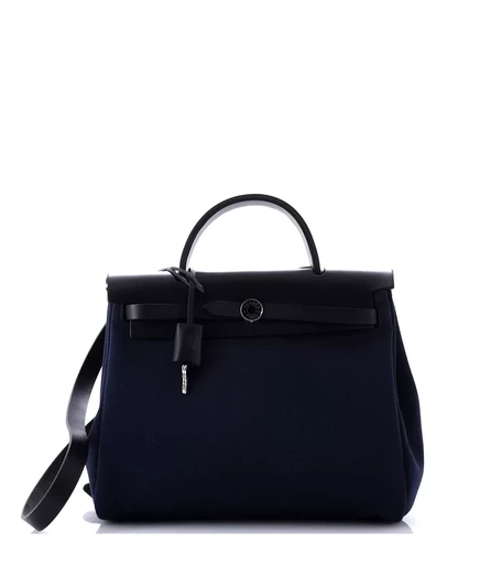Бывшая в употреблении сумка Hermes 31 Herbag из кожи и текстиля на молнии blue/ black
