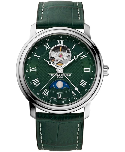 Мужские часы Frederique Constant Classics автомат 40 мм, зеленый кожаный ремешок
