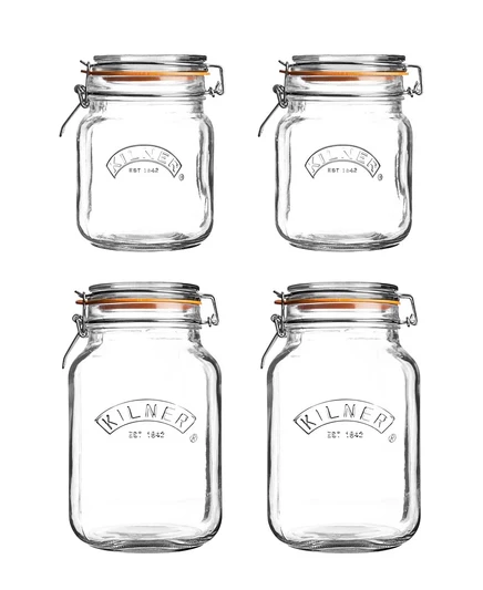 Набор банок Kilner 4 шт. квадратные с клипсой, коричневые