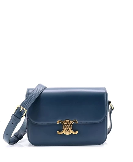 Женская сумка Celine Triomphe Medium из гладкой телячьей кожи, синяя