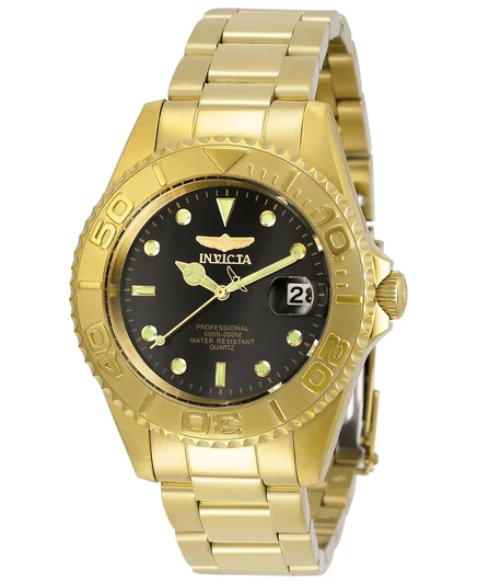 Мужские кварцевые часы Invicta 29939 Pro Diver с черным циферблатом и 3 стрелками gold