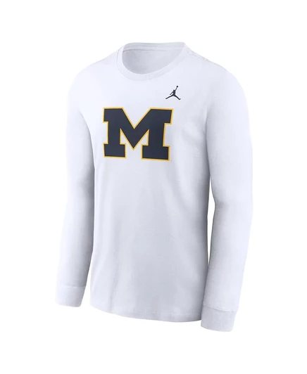 Мужская белая футболка с логотипом Michigan Wolverines от Jordan с длинным рукавом white