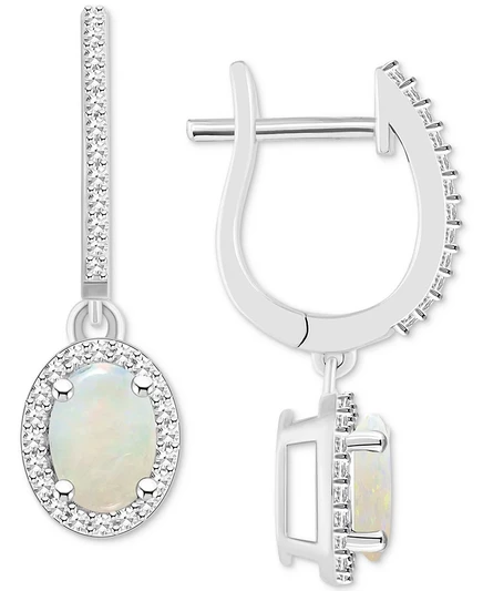 Серьги Macy's, опал и бриллианты, серебро, опаловые