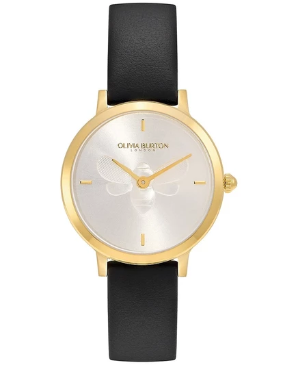 Женские часы Olivia Burton Ultra Slim Bee 28 мм с кожаным ремешком, черные