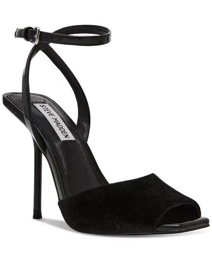 Женские сиреневые босоножки из двух частей с открытым носком от Steve Madden black velvet/black patent