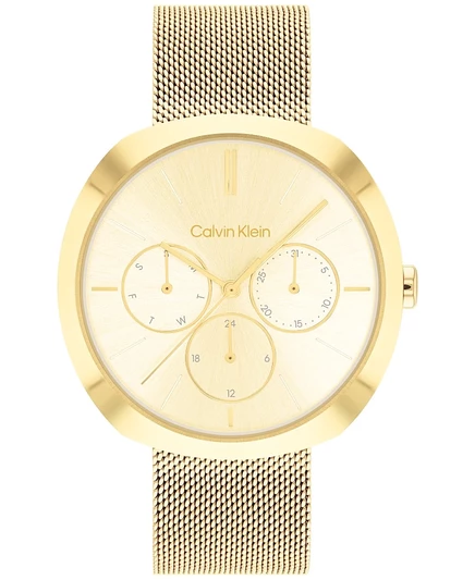 Женские многофункциональные часы Calvin Klein с золотистым сетчатым браслетом из нержавеющей стали 38 мм gold