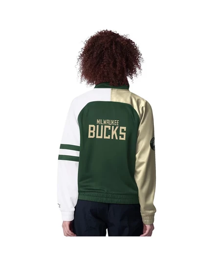 Стартовая женская спортивная куртка Hunter Green Milwaukee Bucks Line Up Dolman с регланом на молнии hunter green