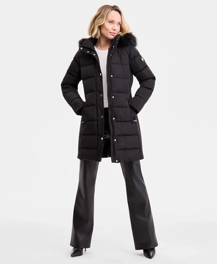 Женское пуховое пальто с капюшоном, отделанное искусственным мехом MICHAEL Michael Kors, эксклюзивно в Macy's