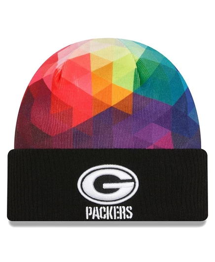 Мужская вязаная шапка New Era Packers с отворотом, черная