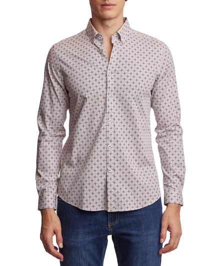  Мужская рубашка Brian Slim Fit с длинным рукавом и гео-принтом на пуговицах burgundy white
