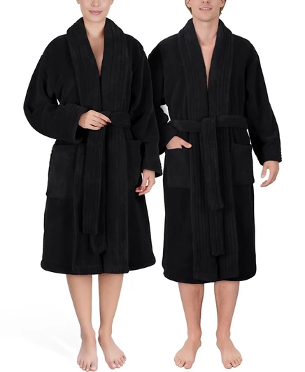 Унисекс банный халат American Soft Linen, плюшевый, черный