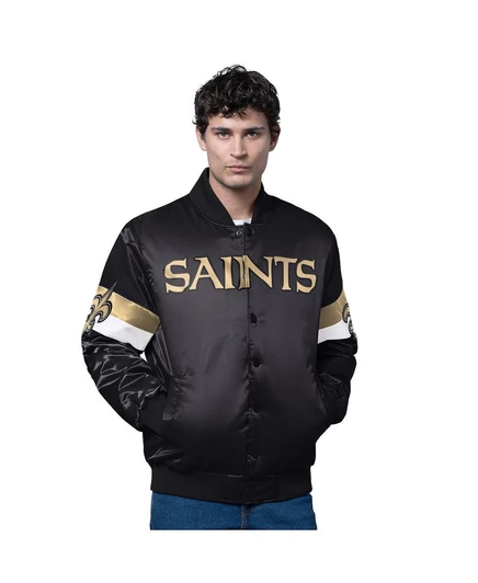 Мужская черная куртка New Orleans Saints Triple Option из атласа на полной застежке black