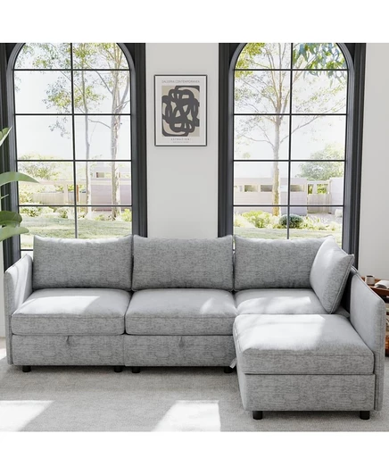 Модульный секционный диван Streamdale Furniture с функцией хранения и спального места серого цвета