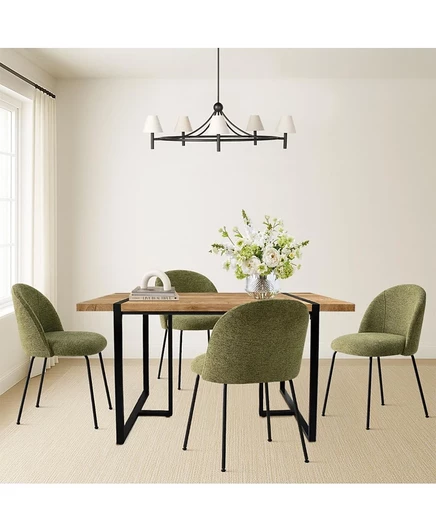 Современный обеденный гарнитур Maison Boucle из 5 предметов на 4 персоны, прямоугольный стол с прочным металлическим каркасом и мягкими стульями для небольшой столовой зеленого цвета