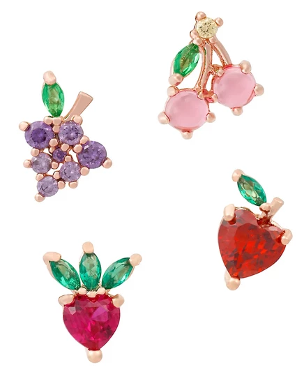 Набор сережек-гвоздиков с фруктовой корзиной для команды девочек rose gold-plated
