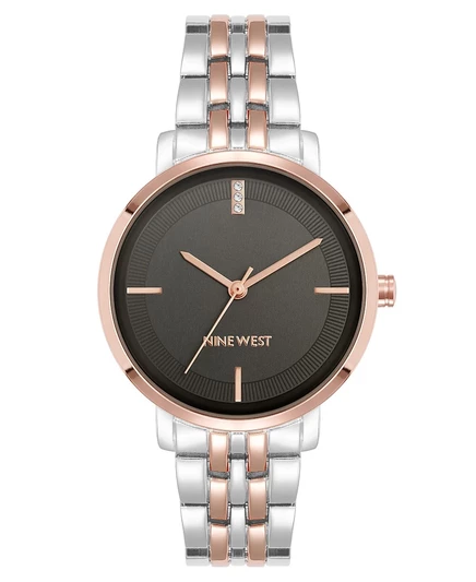 Женские часы Nine West 35 мм, серые, серебристо-розовые