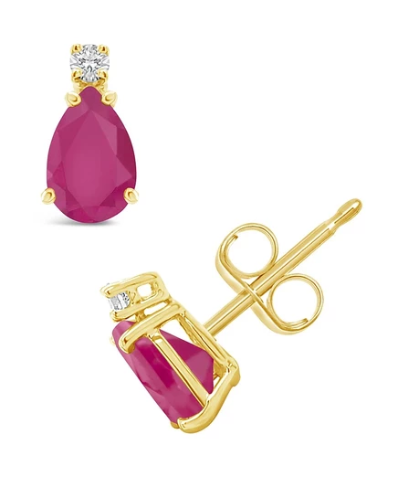 Серьги-пусеты Macy's, рубин и бриллиант, золото, красные