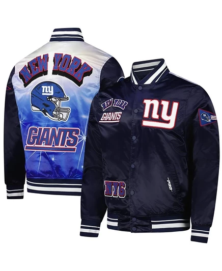 Мужская куртка Pro Standard из сублимированного атласа New York Giants темно-синего цвета на полной застежке