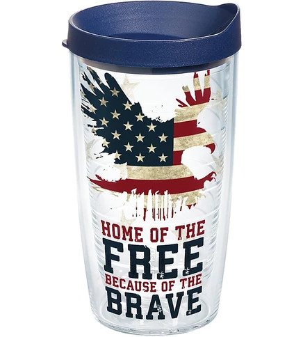 Туристический стакан Tervis Home of the Free Because of the Brave, изготовленный в США, с двойными стенками, сохраняет напитки холодными и горячими, 16 унций, Классический
