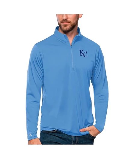 Мужской пуловер-топ на молнии Antigua синего цвета Kansas City Royals Tribute powder blue