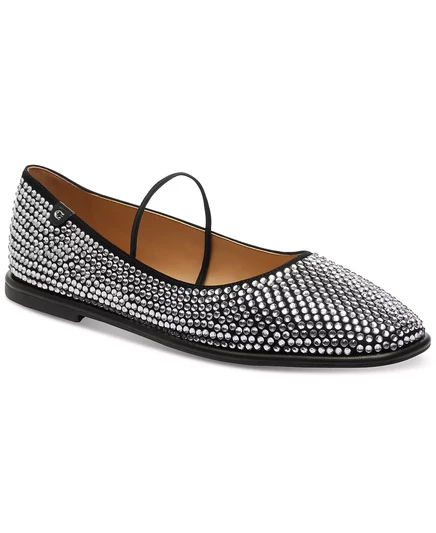  Женские балетки Emilia Crystal Mary Jane на плоской подошве black suede/ crystals