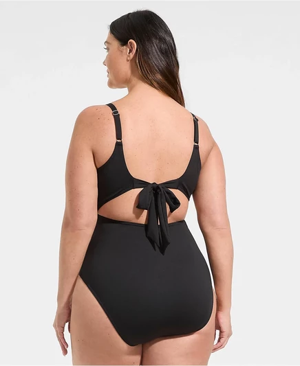 Цельный купальник-монокини с запахом и высокими штанинами Lands' End Plus Size black