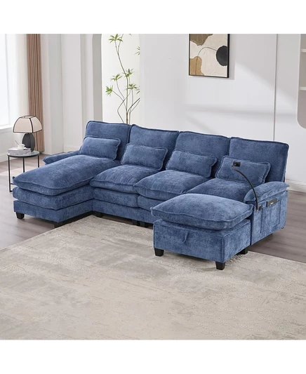 Мебель Streamdale Streamdale 106" U-образный секционный диван Cloud Couch, синель, Пуфик и подушки