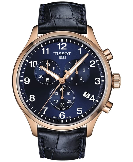 Мужские часы Tissot Chronograph XL 45 мм с кожаным ремешком, синие