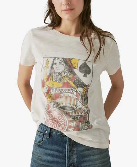 Женская хлопковая футболка Lucky Brand Queen Of Spades, бежевая