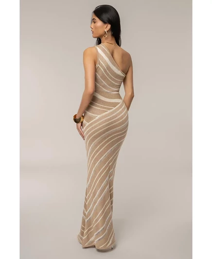 Женское трикотажное платье макси с рюшами от Sanibel от JLUXLABEL beige/ivory