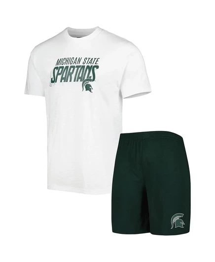 Мужской комплект из футболки и шорт Concepts Sport зелено-белого цвета Michigan State Spartans Downfield green, white