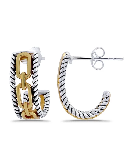 Серьги-кольца Macy's Oxidized Twist Chain Link с центральной J-образной стойкой gold