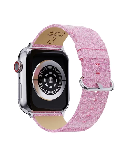 Блестящий кожаный ремешок Waloo Brilliance для Apple Watch pink
